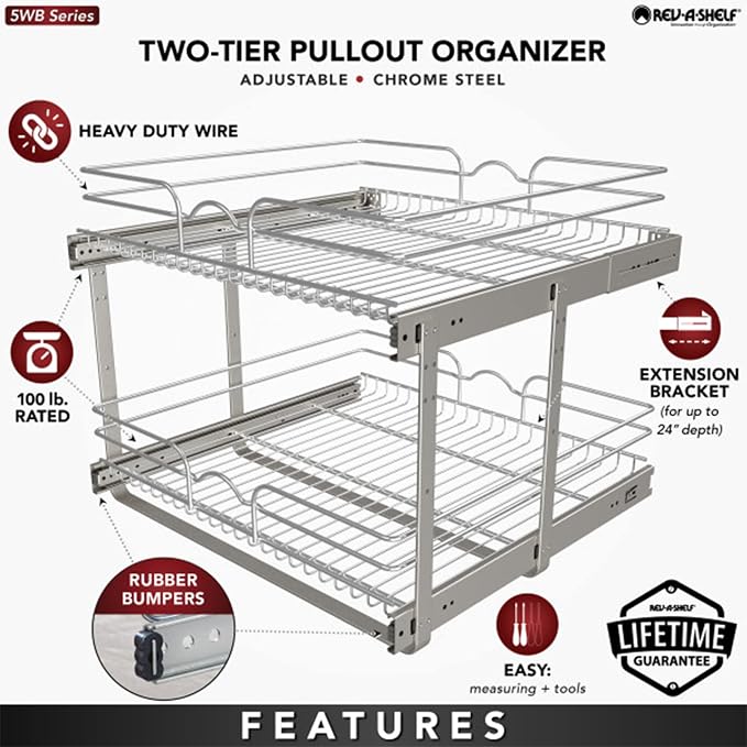 Rev-A-Shelf 2-Tier Kitchen Cabinet Pullout Shelf and Drawer Organizer Slide Out - Image 3