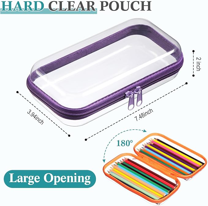 Sanwuta 6 Pcs Clear Hard Zipper Case Hard Plastic Zipper Pouches Transparent - Image 2