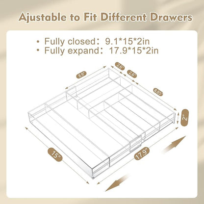 1 Pcs Acrylic Drawer Organizer 9'' up to 18'' x 15'' x 2'' Expandable Drawer - Image 2