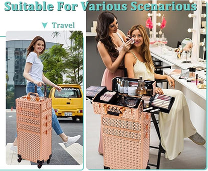 AROUS 5 in 1 Rolling Makeup Train Case Cosmetology Case on Wheels Large - Image 2