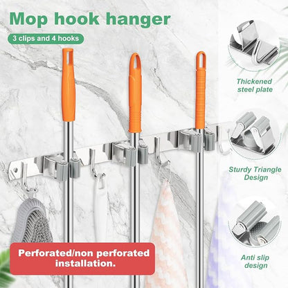 5 Pack Broom Holder Wall Mount 3 Racks 4 Hooks Stainless Steel Broom Mop Holder - Image 3
