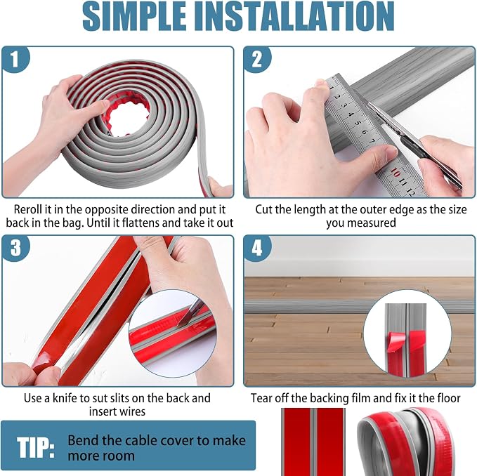 Floor Cord Covers for Wires 10FT Cable Hider Wire Cover Self Adhesive Cord - Image 5