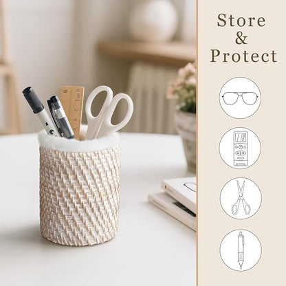 Mkono Glasses Holder for Nightstand Rattan Plush Lined Protective Glass Stand - Image 5