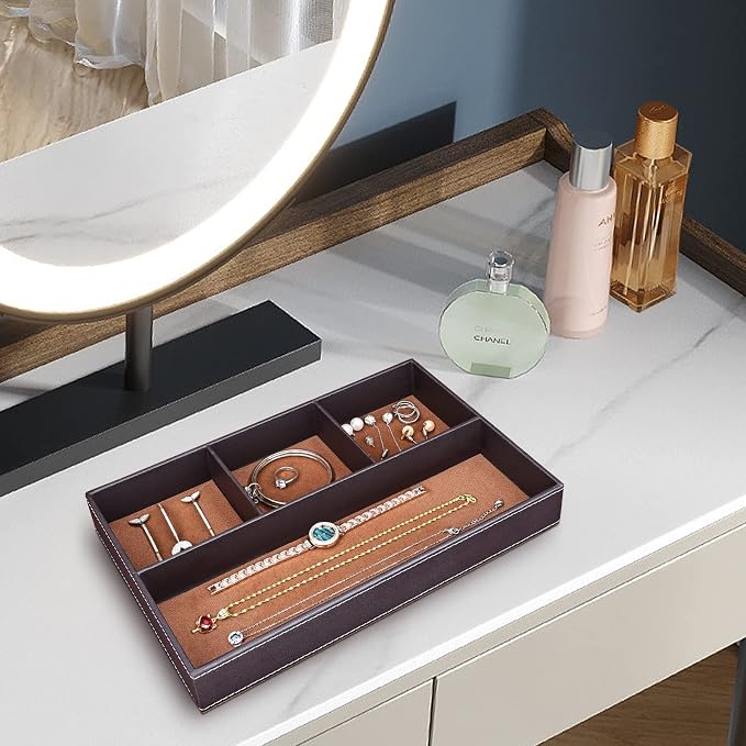 GORESE Faux Leather Valet Tray for Men, Stackable Jewelry Organizer for Drawers - Image 2
