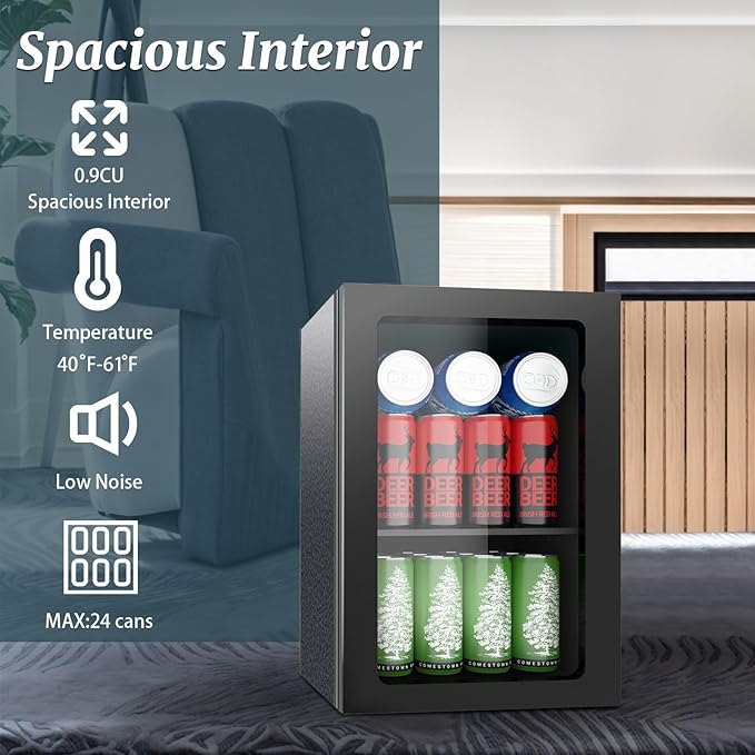 Stopasd Beverage Refrigerator Cooler, 0.9 Cu.Ft/24 Can Drink Fridge - Image 4