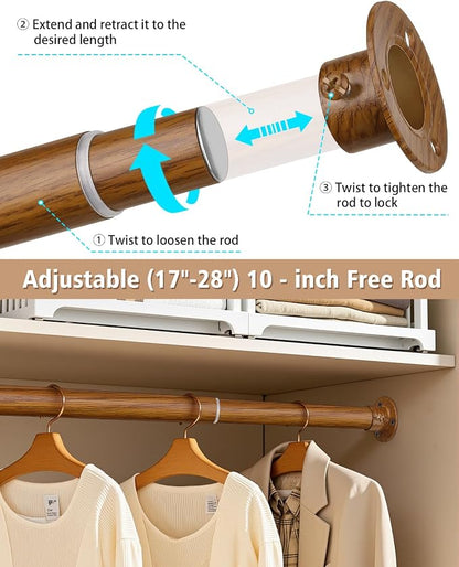 Closet Rods for Hanging Clothes, 17-76 Inch Heavy Duty and Stepless Adjustable - Image 4