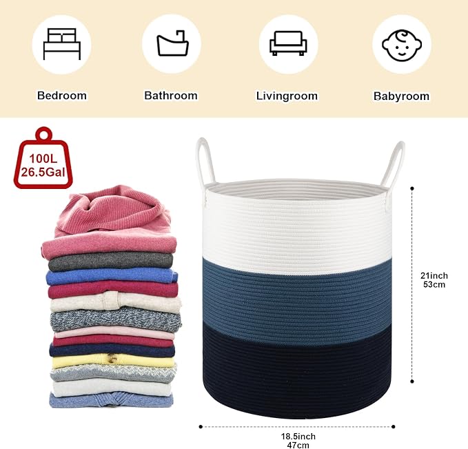 OIAHOMY 100L Laundry Hamper, Dirty Clothes Hamper - Image 3