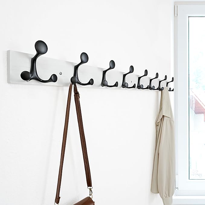 SKOLOO 43-Inch White Wood Coat Rack Wall Mount - Image 3