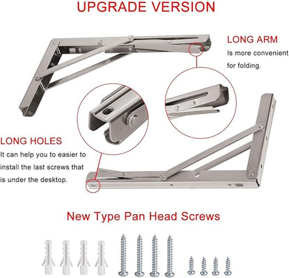 YUMORE Folding Shelf Brackets 22", Max Load: 330lb Heavy Duty Stainless Steel - Image 6