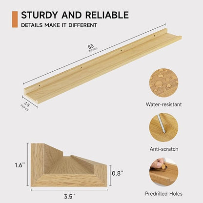 Floating Picture Ledge Shelves for Wall Set of 2, 55 Inches Picture Shelf - Image 3