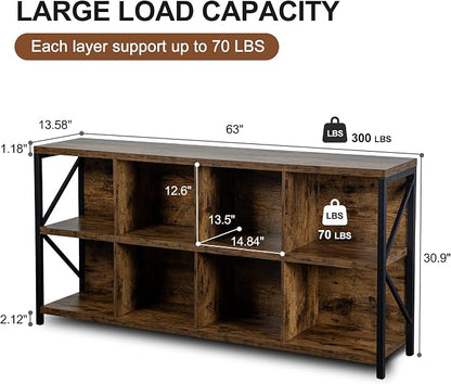 8 Cube Storage Organizer Bookshelf, Industrial Horizontal Bookcase, Accent - Image 2