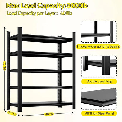 CJF Adjustable Garage Storage Shelves, 5-Tier Garage Shelving Heavy Duty - Image 3