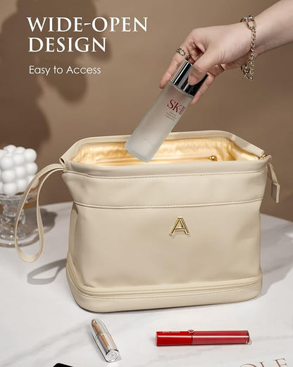 Monogrammed Gift for Women Girls, Initial Makeup Bag, Personalized Double Layer - Image 3