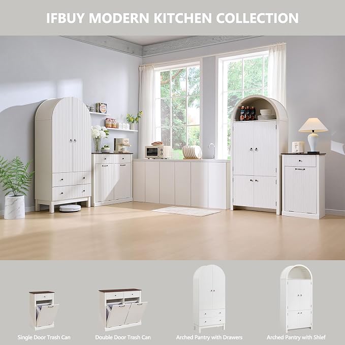 Modern Double Tilt-Out Laundry Hamper Cabinet, 20 Gallon Fluted Trash Can - Image 7