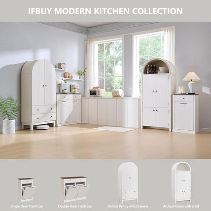 Modern Tilt-Out Laundry Hamper Cabinet, 10 Gallon Fluted Trash Can Cabinet - Image 6