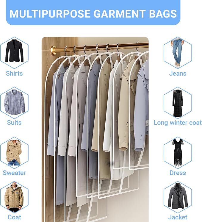 Garment Bags for Hanging Clothes 24'' x 48'' Coat Covers for Closet Foldable - Image 4
