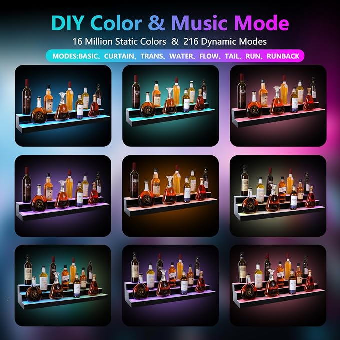 Led Lighted Liquor Bottle Display Shelf, 40 Inch 2 Tier Whiskey Rack, Support - Image 5