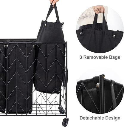 WOWLIVE Laundry Basket with Wheels, 142L Hamper 3 Section with Lid, Dirty - Image 5