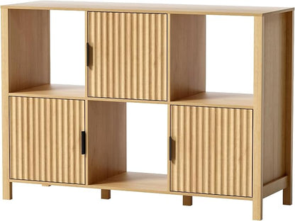 Fluted Storage Bookshelf, Modern Wooden 6 Cube Bookcase - Image 7