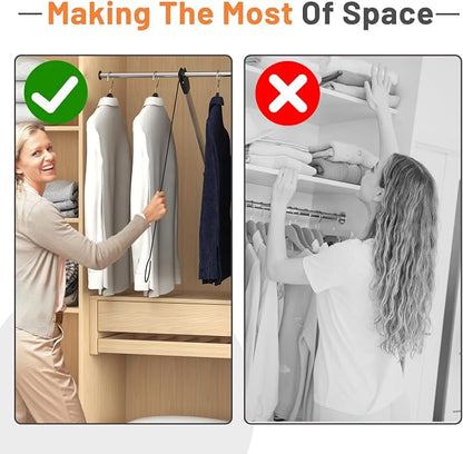 Pull Down Closet Rod, 26 Inch Soft-Close Buffering Clothing Organizer, - Image 7