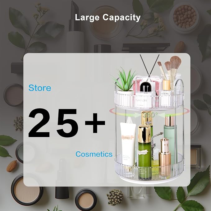 360 Rotating Makeup Organizer, 2 Tier Lazy Susan Bathroom Counter Organizer - Image 6