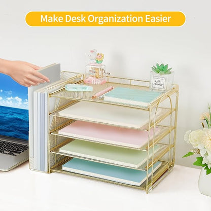 AUPSEN Gold Desk Accessories Organizer, 5-Tier Letter Tray Paper Organizer - Image 5