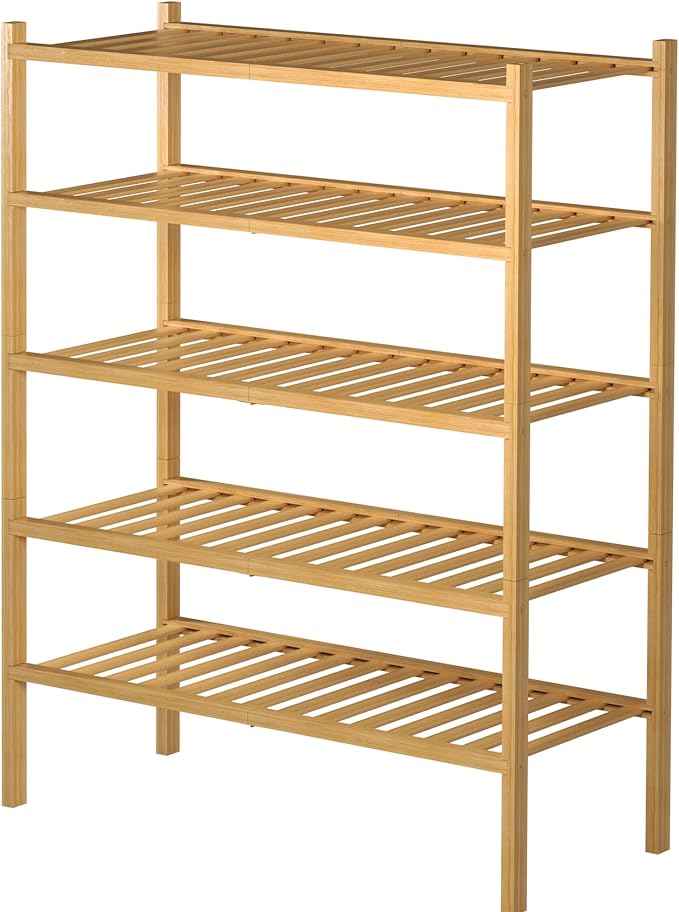 5 Tier Bamboo Shoe Rack for Closet Free Standing Wood Shoe Shelf for Entryway - Image 7