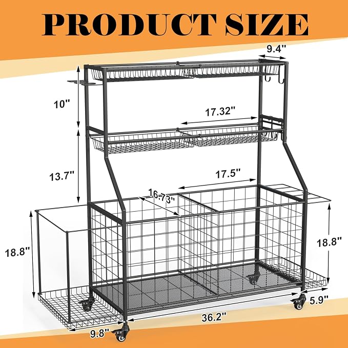 Sports Equipment Organizer, Garage Ball Storage Racks - Image 8