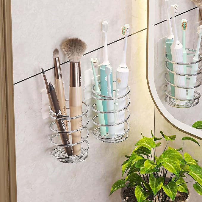 Wall-Mounted Spiral Hair Tool Holder, Adhesive Bathroom Organizer by FWEHIO
