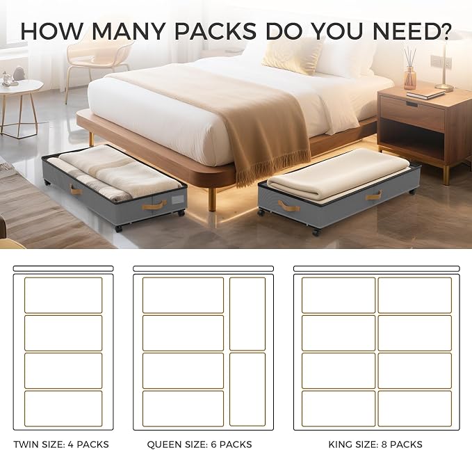 Under Bed Storage with Wheels 4-Pack, 75L XXL Under the Bed Storage Containers - Image 8