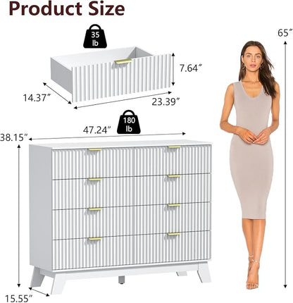 Fluted Dresser for Bedroom, 8 Drawer Dresser for Closet, Storage Cabinet and - Image 2