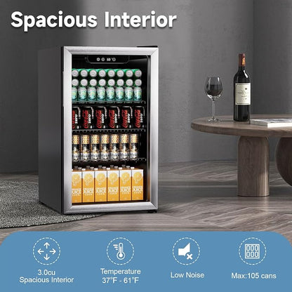3.0 Cu.ft Beverage Refrigerator Cooler, 105 Can Mini Fridge - Image 5