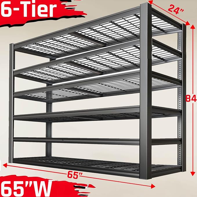 65" Wide Heavy Duty Garage Shelving Units, 6-Tier Deep Storage Shelves - Image 2