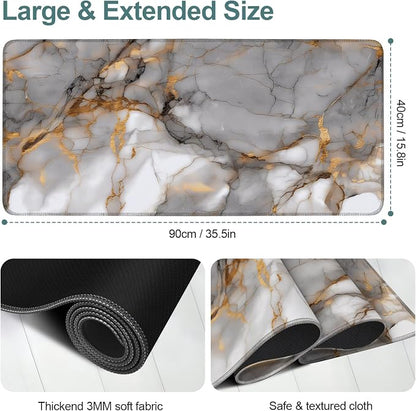 Marble Stripes Gaming Mouse Pad 35.4"x15.7"Desk Mat Anti-Slip Rubber Base & - Image 2
