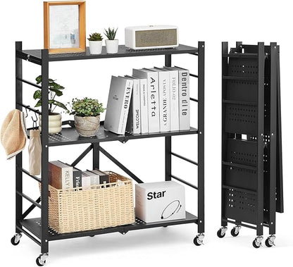 VEVOR 3-Tier Foldable Storage Shelf, 30W x 13D x 36H Inch Folding Metal Rack by VEVOR