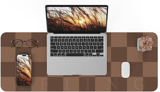 Non-Slip Checkered Desk Mat, Waterproof PU Leather Protector, Large Blotter by AFIING