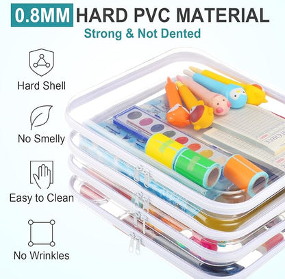 Hoolerry 4 Pcs Hard Clear Zipper Case Makeup Bags Plastic Pencil Pouch - Image 4