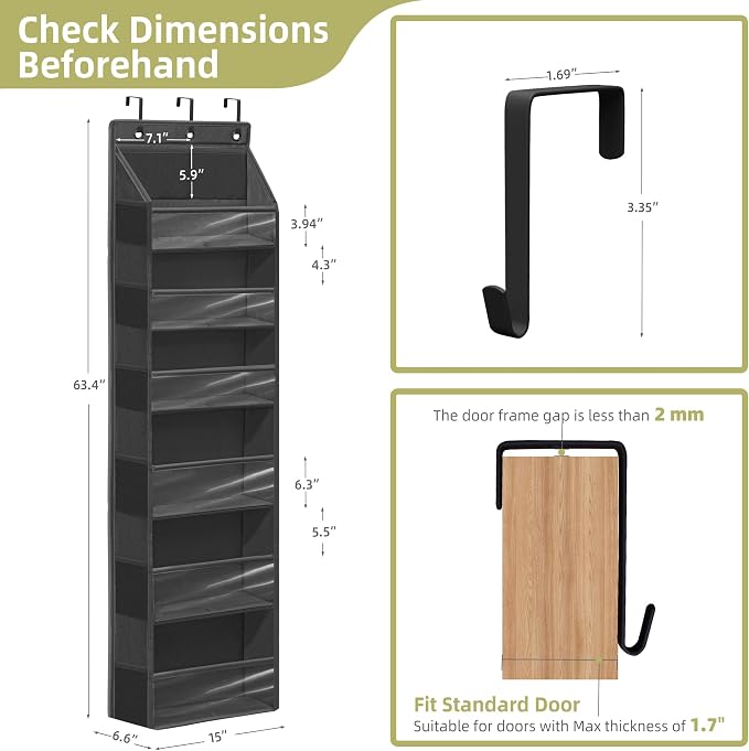 Over Door Organizer with 6 Extra Large Pockets 12 Side Pockets, Sturdy Closet - Image 2