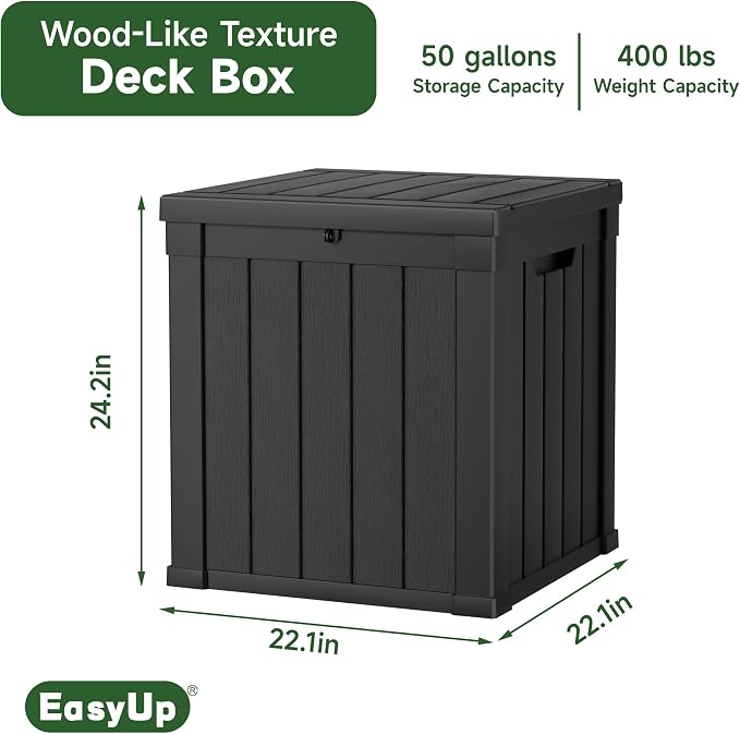 EasyUp 50 Gallon Outdoor Storage Box, Resin Waterproof UV-Resistant Deck Box - Image 2