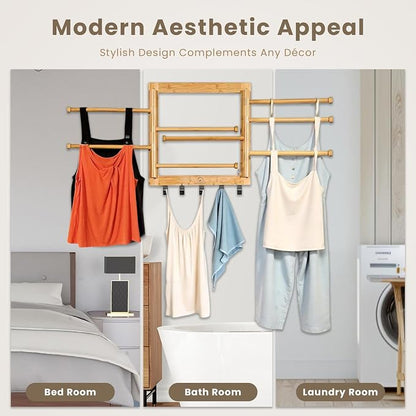 Bamboo Wall Mount Drying Rack for Laundry – Collapsible Foldable Clothes Dryer - Image 4