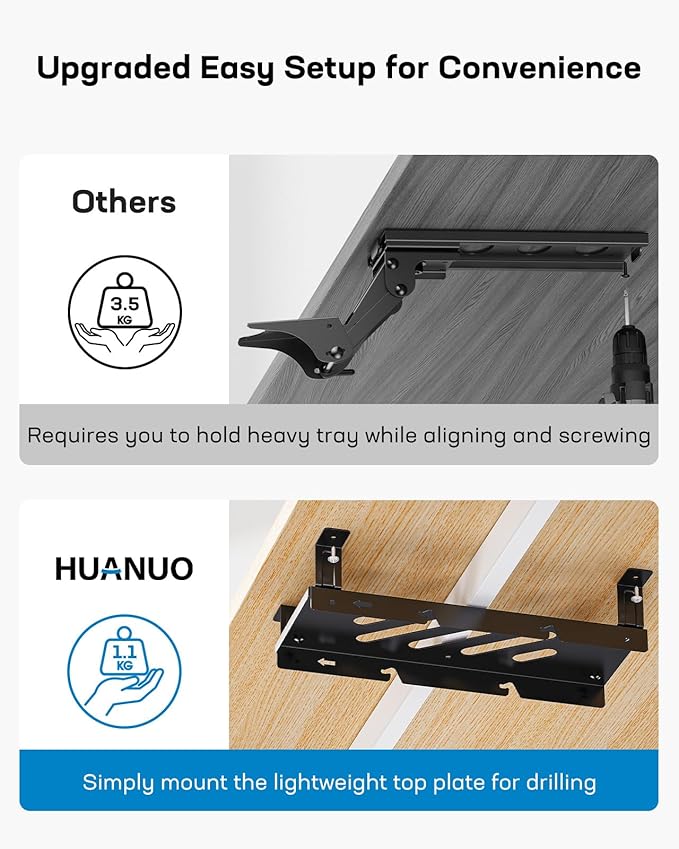 HUANUO Keyboard Tray Under Desk, Adjustable Ergonomic Keyboard & Mouse Tray - Image 6