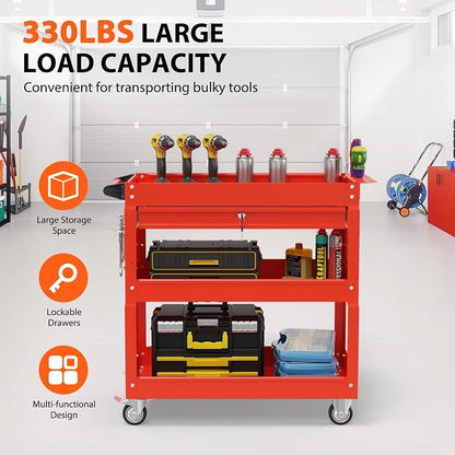 3 Tier Rolling Tool Cart with Drawers, Heavy Duty Utility Cart on Wheels - Image 2