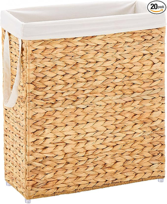 Handwoven Slim Laundry Hamper, 75L Narrow Laundry Basket, Natural Water by LGENHOOMHandwovenNaturalWaterHyacinthBasket