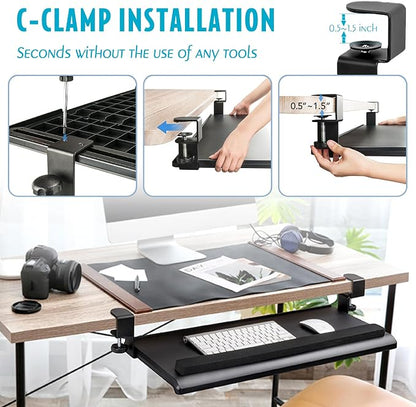EHO Large Ergonomic C-Clamp Keyboard Tray Mount Under Desk - Image 6
