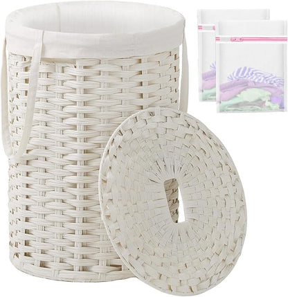 Laundry Hamper with Lid Laundry Basket with Lid 19.0 Gal Round Wicker Laundry by SETVSON