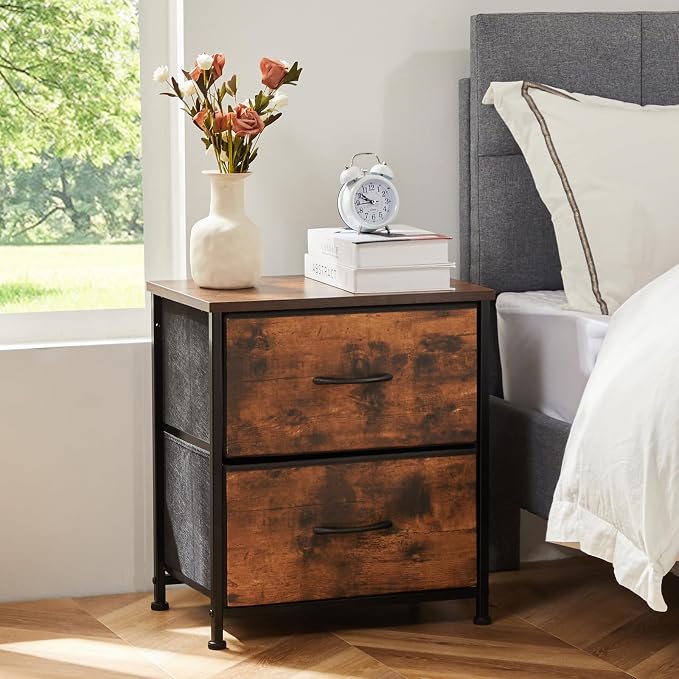 DUMOS Small NightStand Set of 2 Fabric Drawer Dressers Short Bedside Tables - Image 4