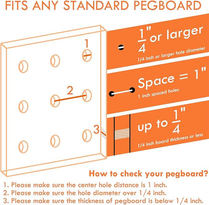 G.CORE 8-Pack Pegboard Hooks, Peg Board Tool Utility Hooks & Hangers Fit 1/4" - Image 6