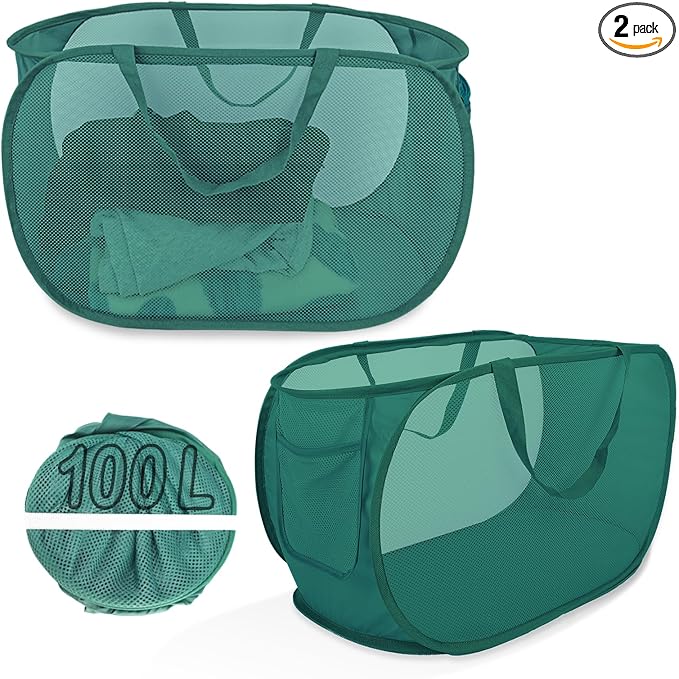 100L Foldable Laundry Baskets 2 Pack, Extra Large Mesh Pop Up Laundry Hamper by NairSnow