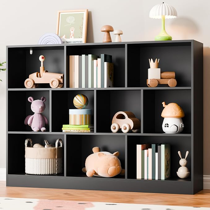 Cozy Castle Black Bookshelf, 3-Tier Open Shelf Bookcase, 10 Cube Storage by CozyCastle