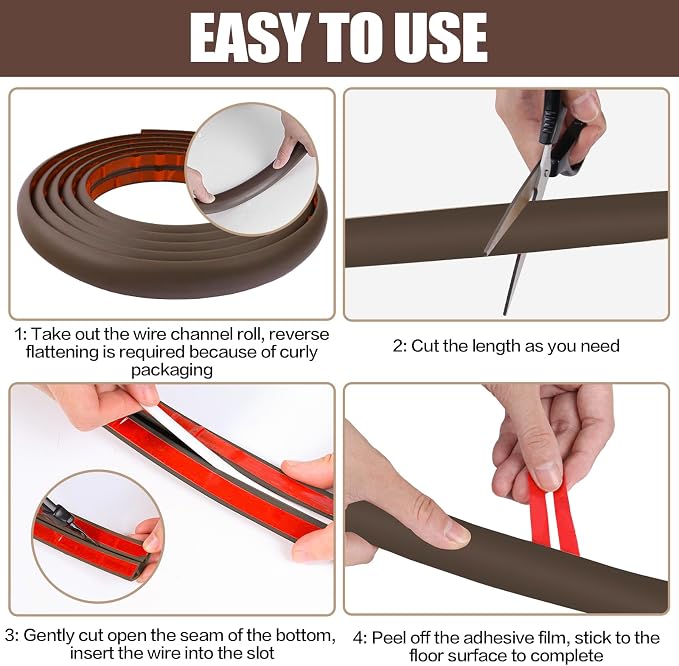 Floor Cord Cover Cable Cavity Self Adhesive Cord Hider Floor 3.3FT Floor Cable - Image 8